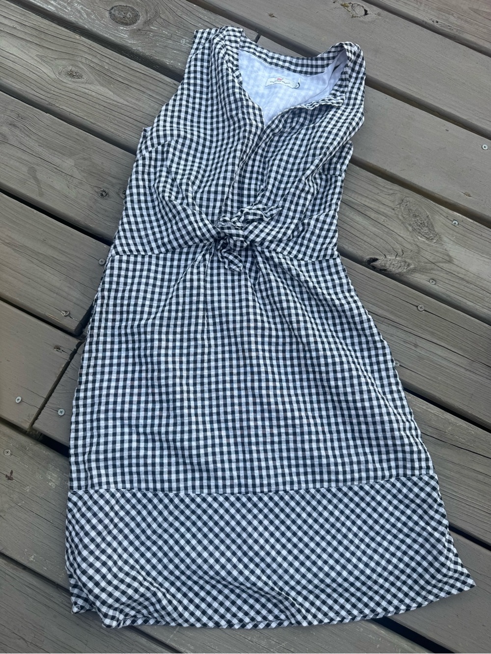 Vineyard Vines Sleeveless Black and White Gingham Knot-Front Dress